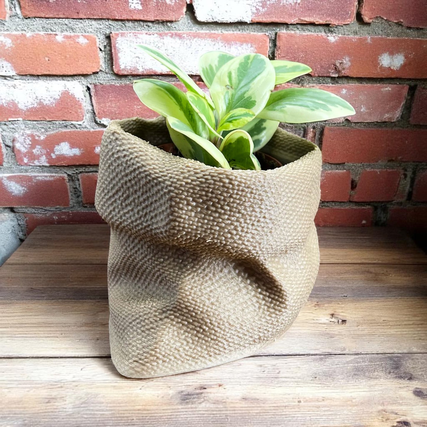 Rustic Charm Burlap Sack Planter – 3D Printed Indoor Pot for Succulents & Houseplants - BOHO Decor - Cottage Core