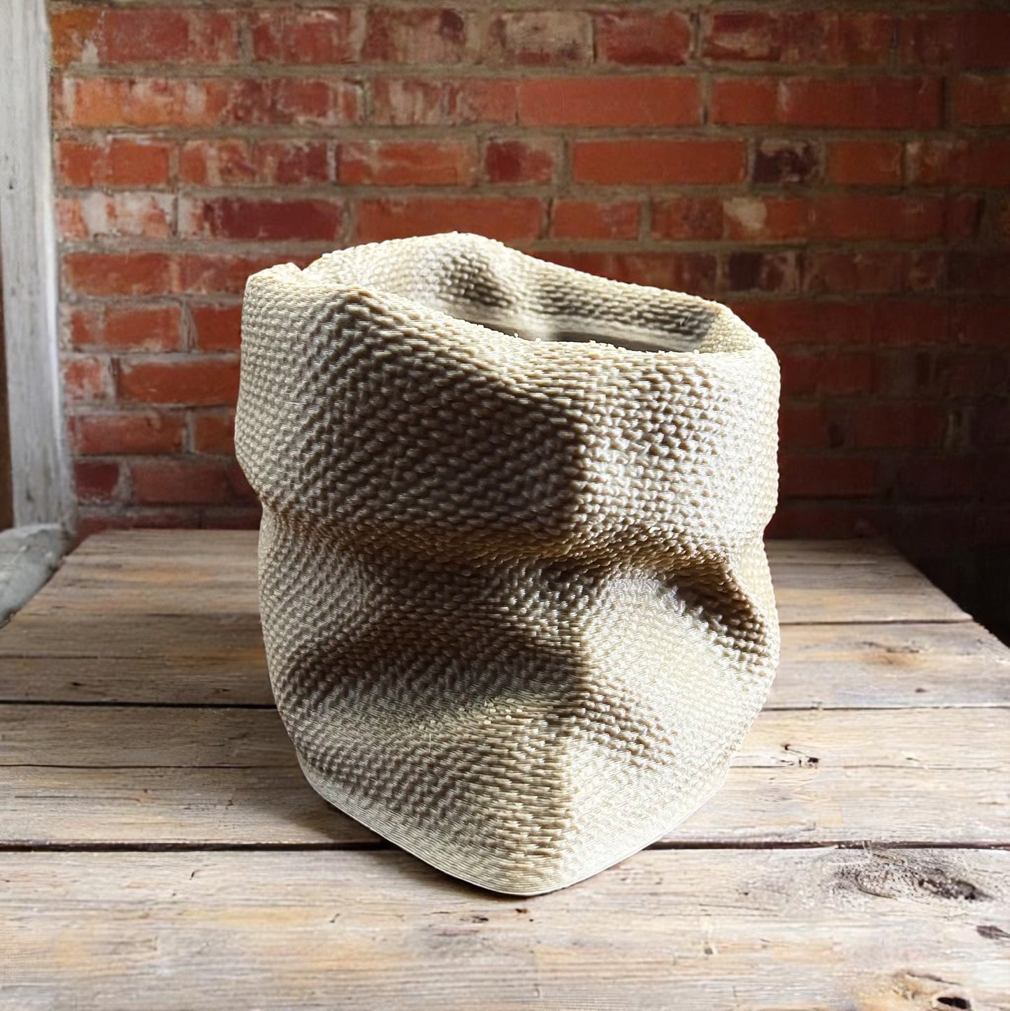 Rustic Charm Burlap Sack Planter – 3D Printed Indoor Pot for Succulents & Houseplants - BOHO Decor - Cottage Core