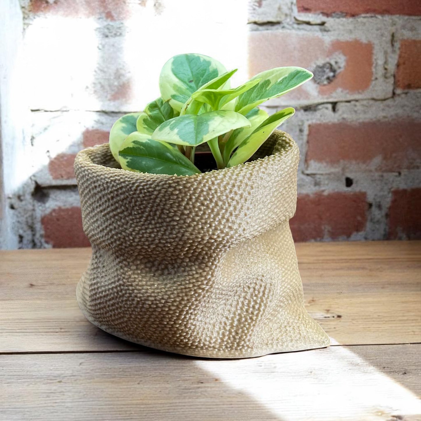 Rustic Charm Burlap Sack Planter – 3D Printed Indoor Pot for Succulents & Houseplants - BOHO Decor - Cottage Core