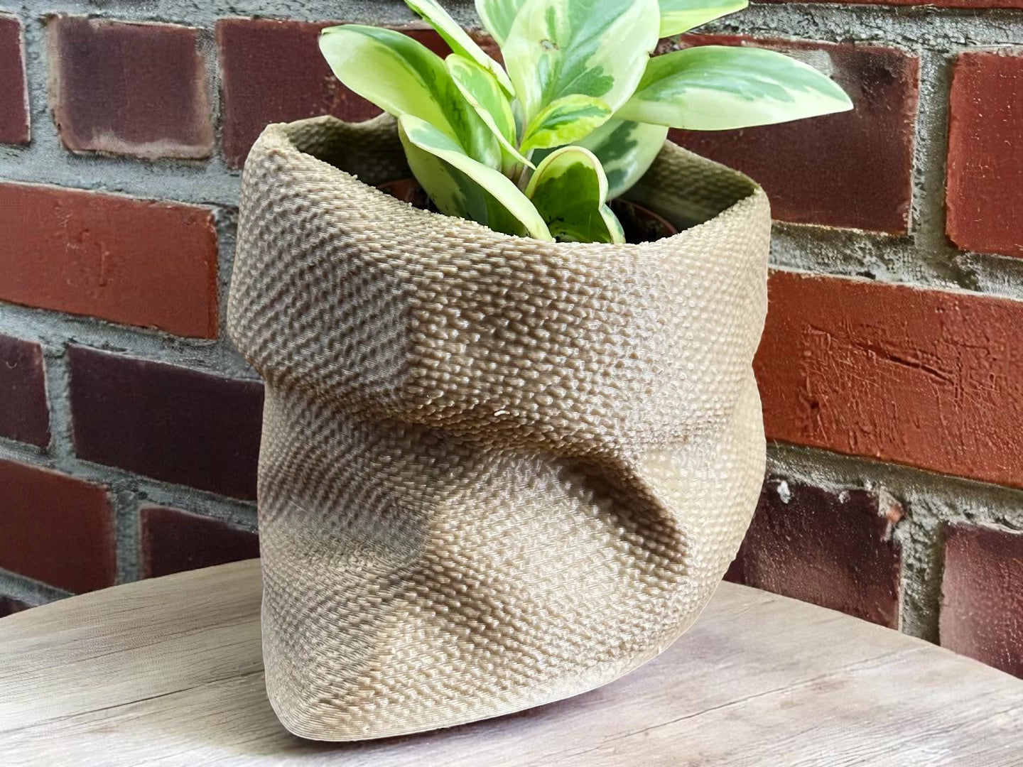Rustic Charm Burlap Sack Planter – 3D Printed Indoor Pot for Succulents & Houseplants - BOHO Decor - Cottage Core