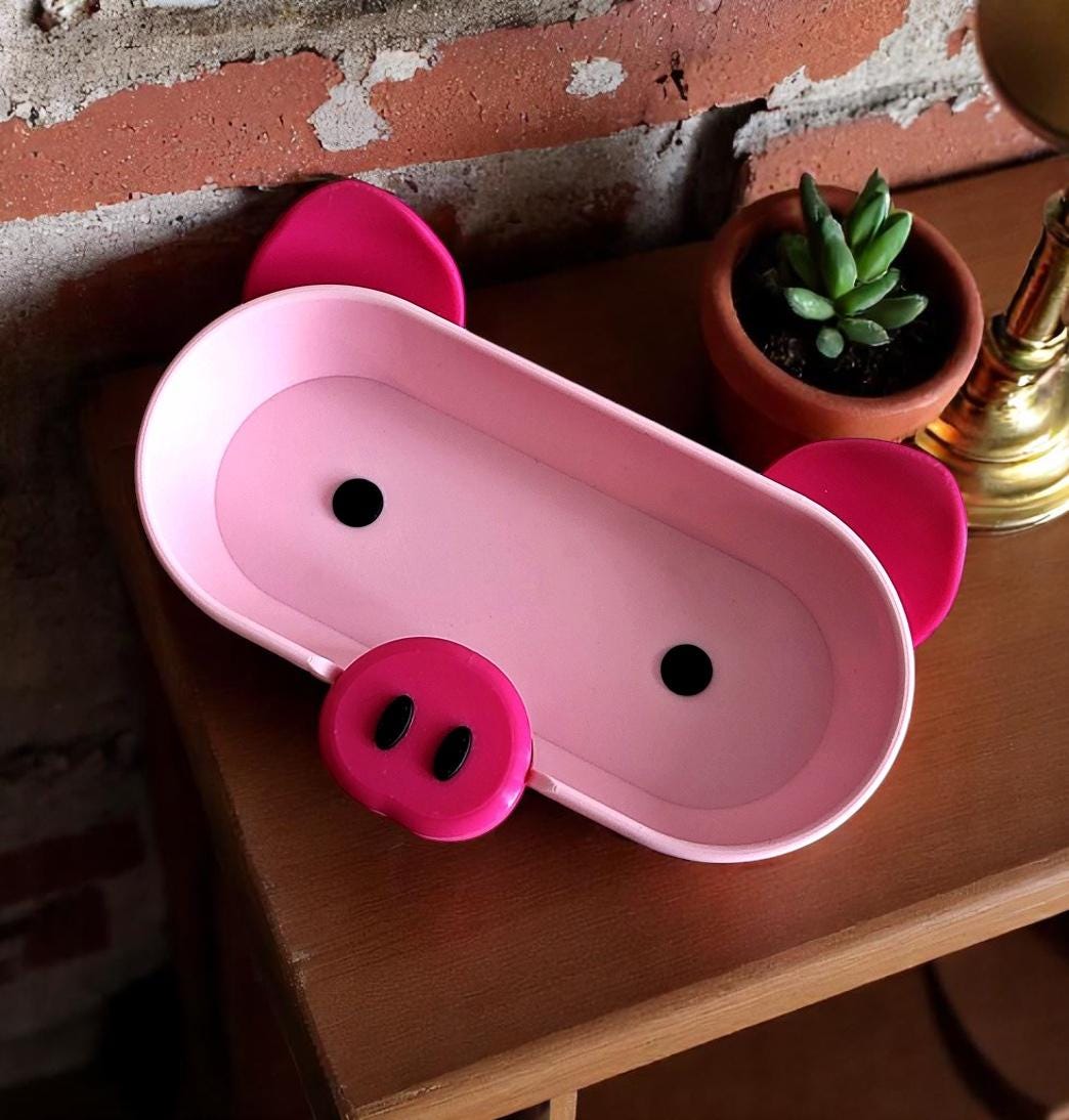 Pig Eyeglass Tray - Adorable Animal Friend Eyeglass Tray - Cute 3D Printed Holder for Glasses - Fun Kids’ Nightstand Organizer