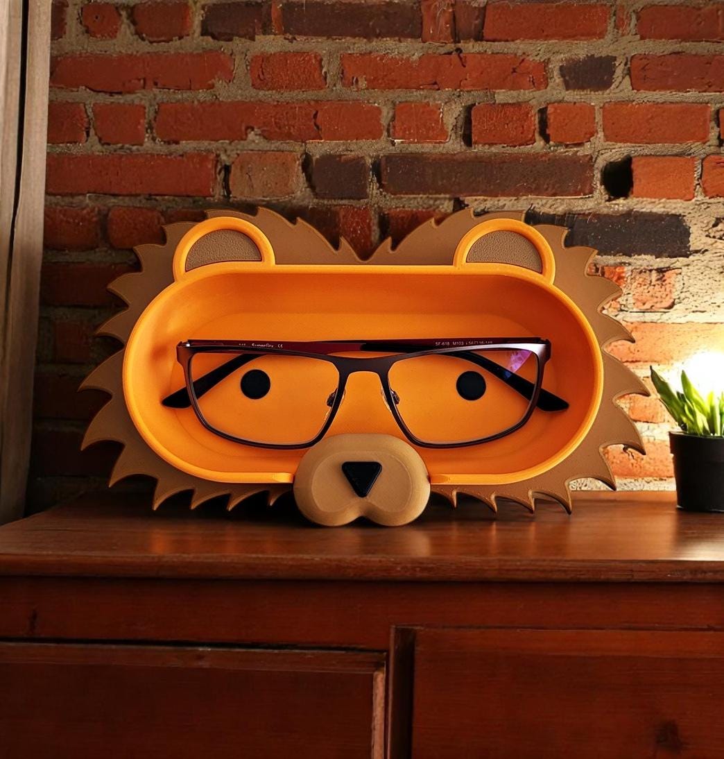 Lion Eyeglass Tray - Adorable Animal Friend Eyeglass Tray - Cute 3D Printed Holder for Glasses - Fun Kids’ Nightstand Organizer