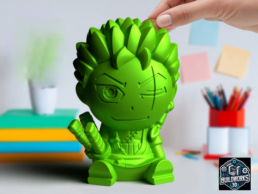 Roronoa Zoro - One Piece - 3D Printed Chibi Piggy Bank