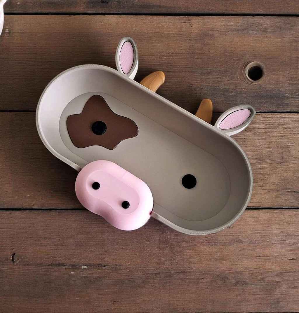 Cow Eyeglass Tray - Adorable Animal Friend Eyeglass Tray - Cute 3D Printed Holder for Glasses - Fun Kids’ Nightstand Organizer