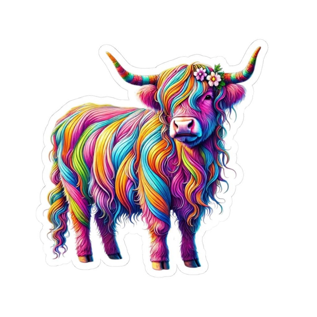 Colorful Highland Cow Kiss-Cut Stickers, Cute Cow Decor, Laptop Stickers, Gift for Cow Lovers, Colorful Wall Art
