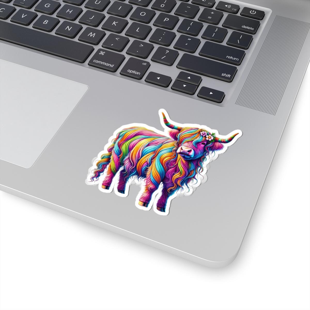 Colorful Highland Cow Kiss-Cut Stickers, Cute Cow Decor, Laptop Stickers, Gift for Cow Lovers, Colorful Wall Art