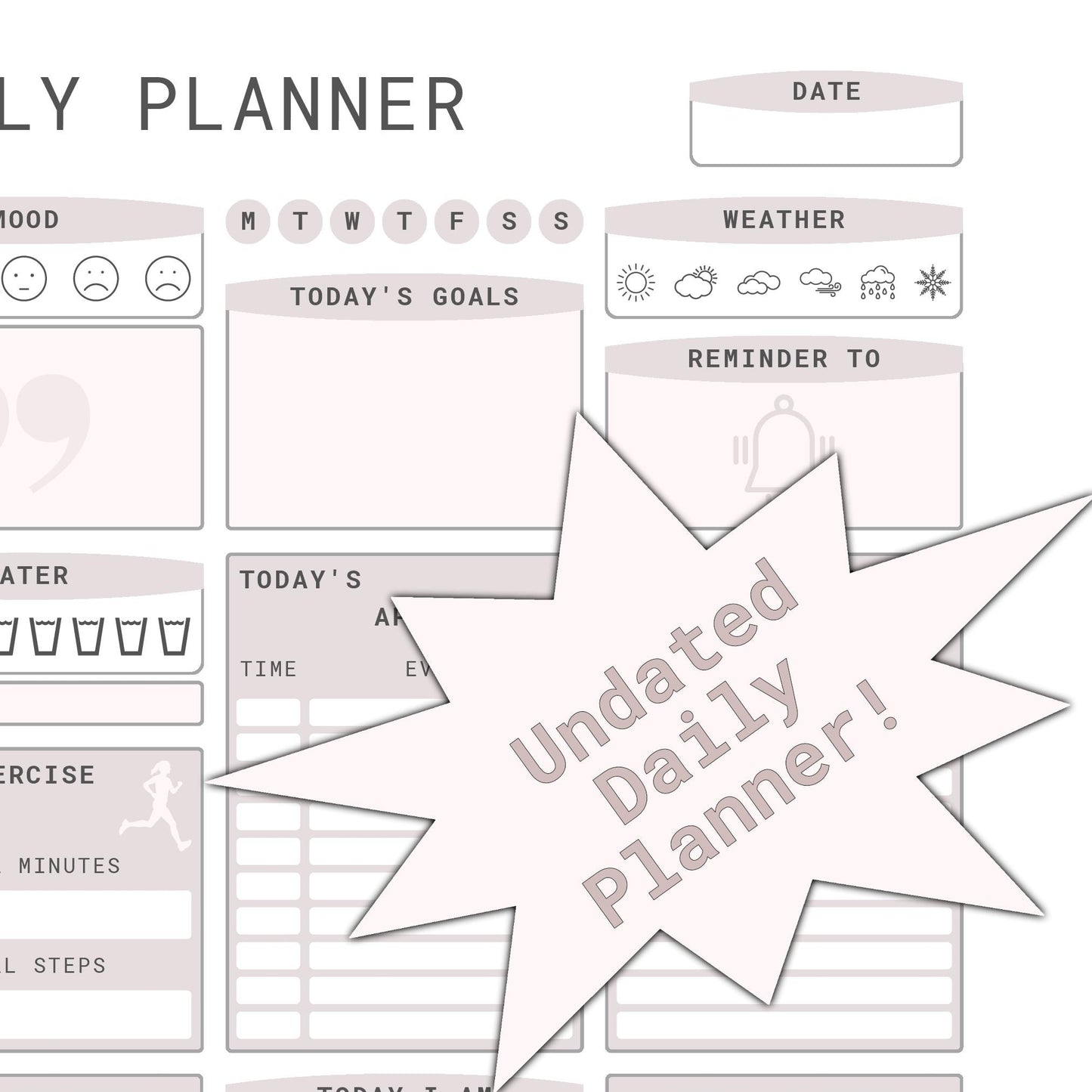 Organized Mom Life Planner | Blush Pink Digital PDF | Undated Daily + Monthly Pages | Printable 14-Page Planner for Moms