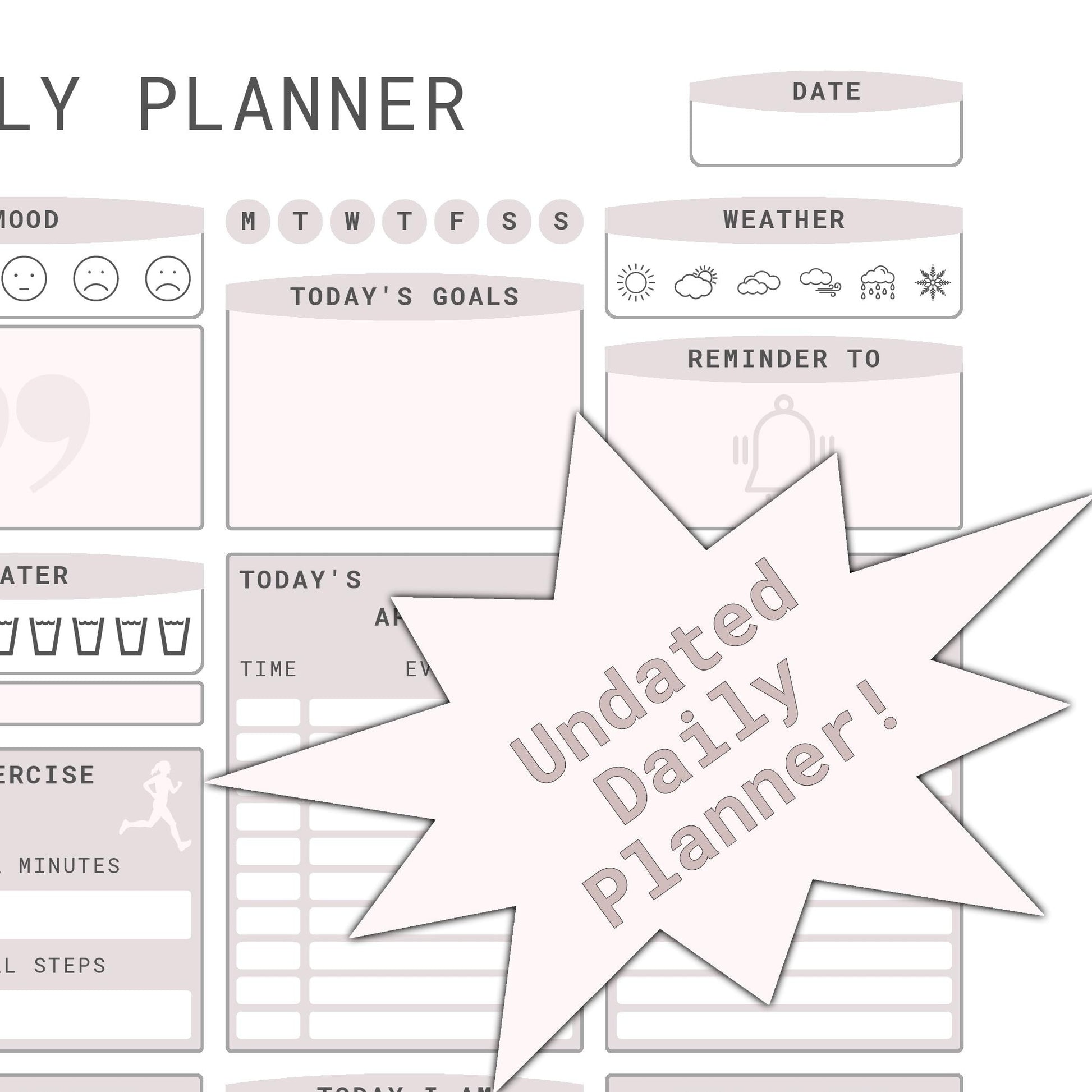 Organized Mom Life Planner | Blush Pink Digital PDF | Undated Daily + Monthly Pages | Printable 14-Page Planner for Moms