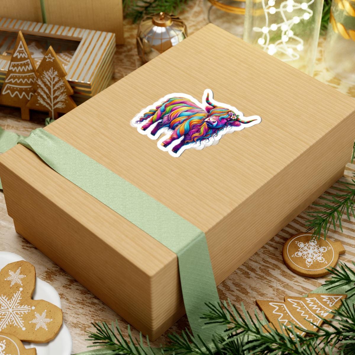 Colorful Highland Cow Kiss-Cut Stickers, Cute Cow Decor, Laptop Stickers, Gift for Cow Lovers, Colorful Wall Art
