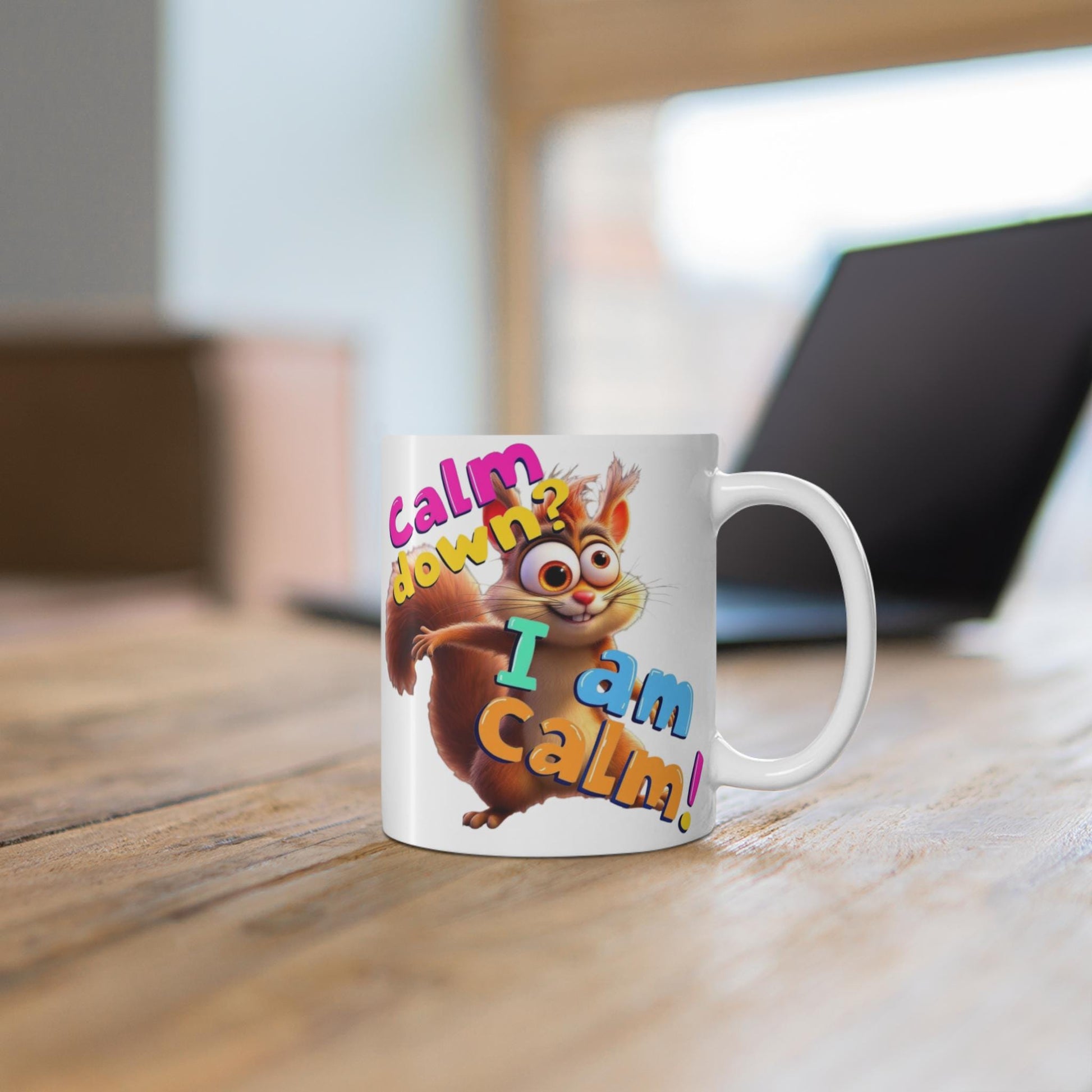 Calm Down Mug, Cute Animal Coffee Cup, Funny Teacup, Gift for Animal Lovers, Office Desk Accessory, Cheerful ADHD Drinkware